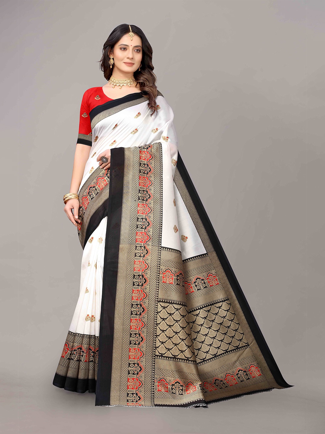 

KALINI Off White & Black Ethnic Motifs Art Silk Saree