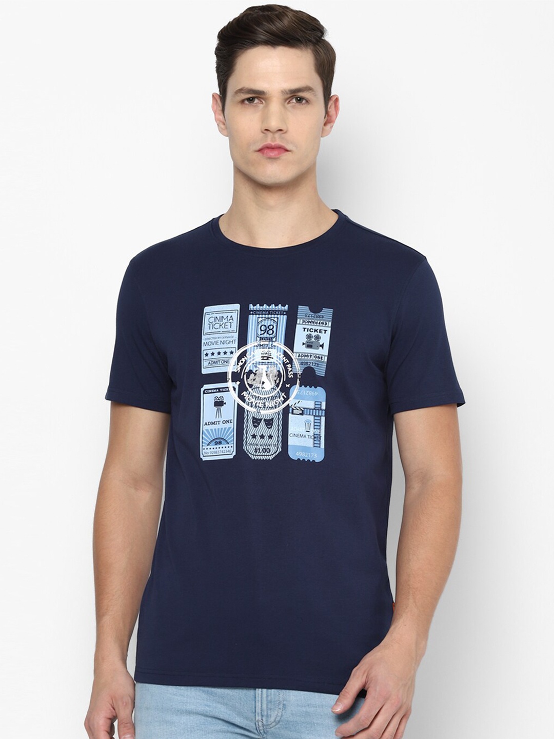 

SIMON CARTER LONDON Men Navy Blue Printed Cotton Slim Fit T-shirt