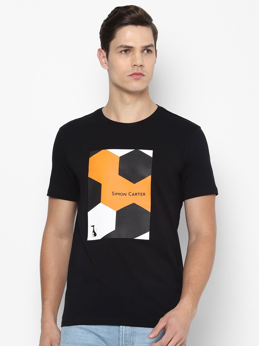 

SIMON CARTER LONDON Men Black Printed Cotton Slim Fit T-shirt