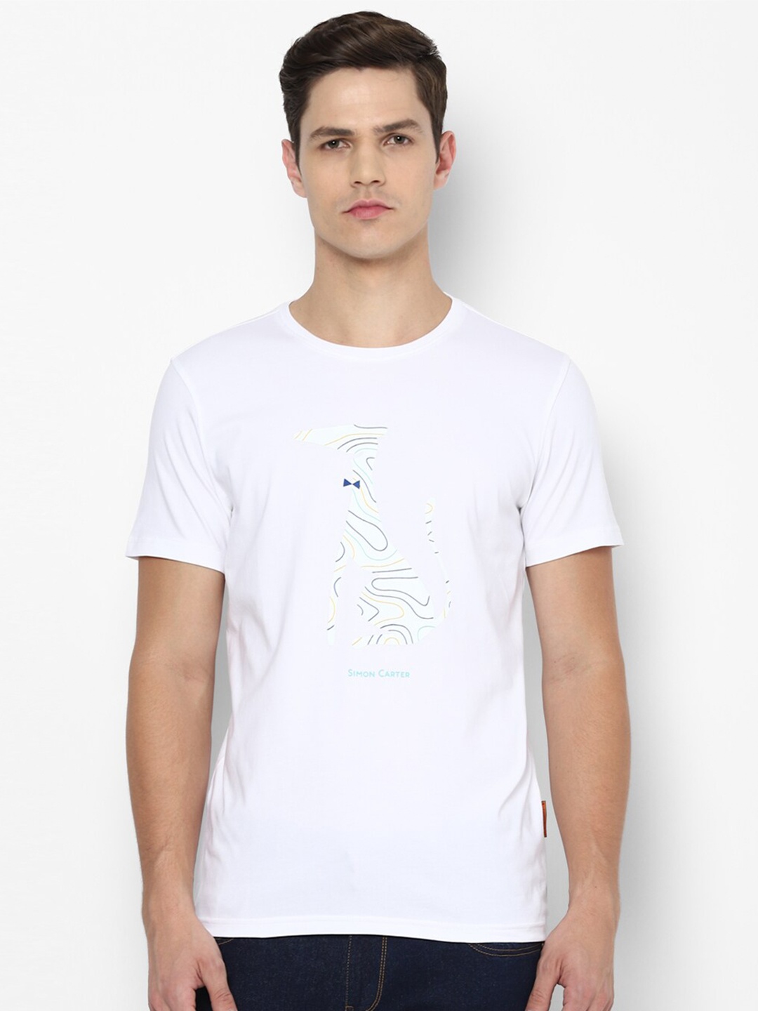 

SIMON CARTER LONDON Men White Printed Cotton Slim Fit T-shirt