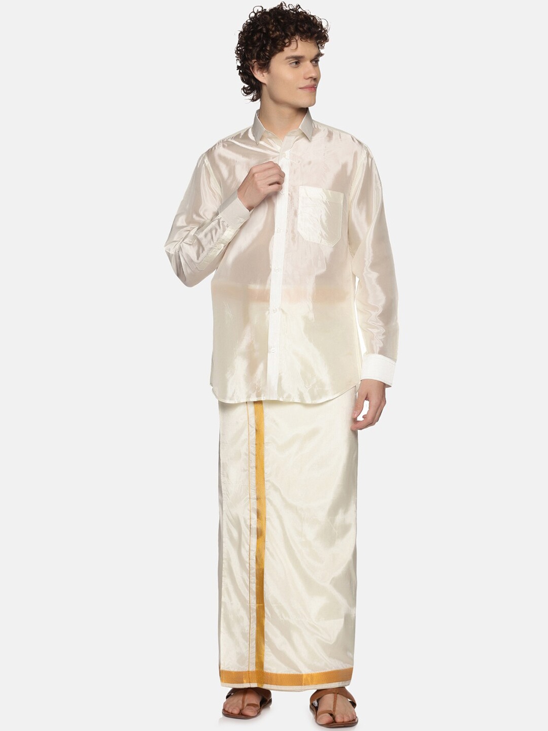 

Sethukrishna Men Cream Colored Solid Dhoti