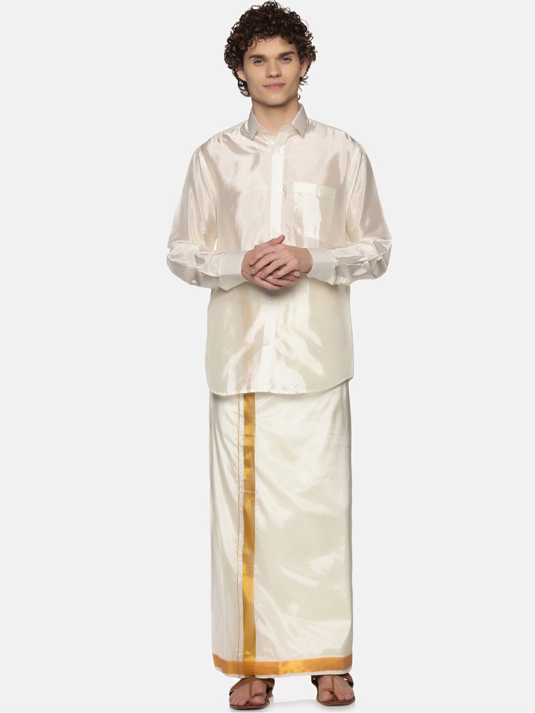 

Sethukrishna Men Cream-Coloured Solid Dhoti