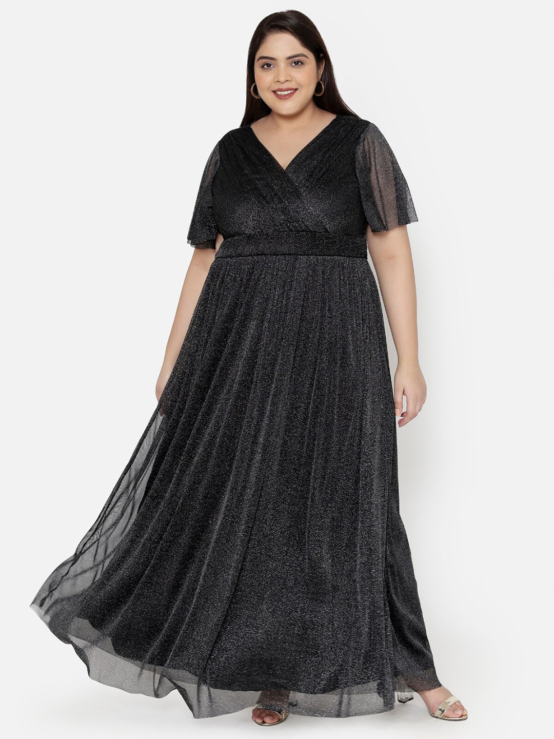 

wild U Plus Size Women Black Embellished Net Maxi Dress