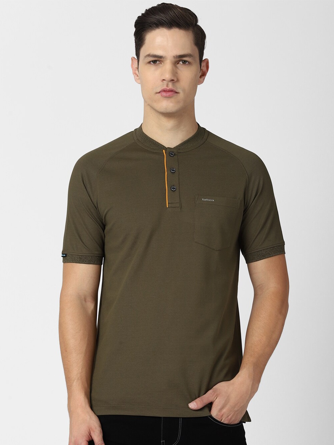 

Van Heusen Men Brown Henley Neck T-shirt