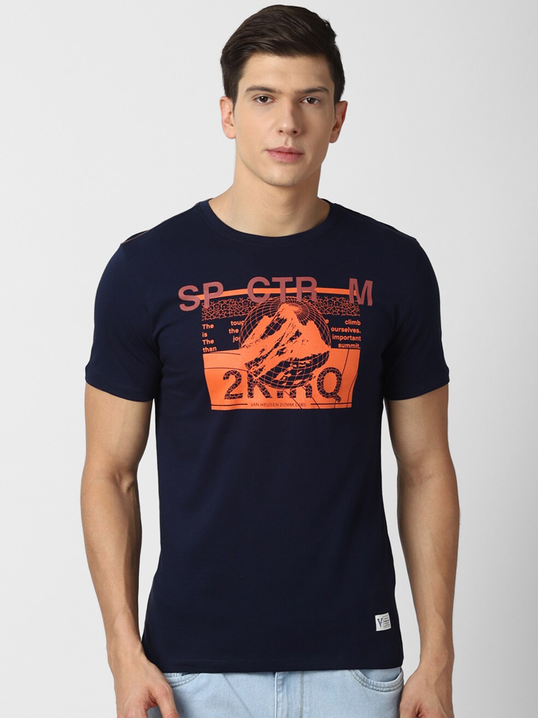 

VAN HEUSEN DENIM LABS Men Navy Blue Printed Cotton T-shirt