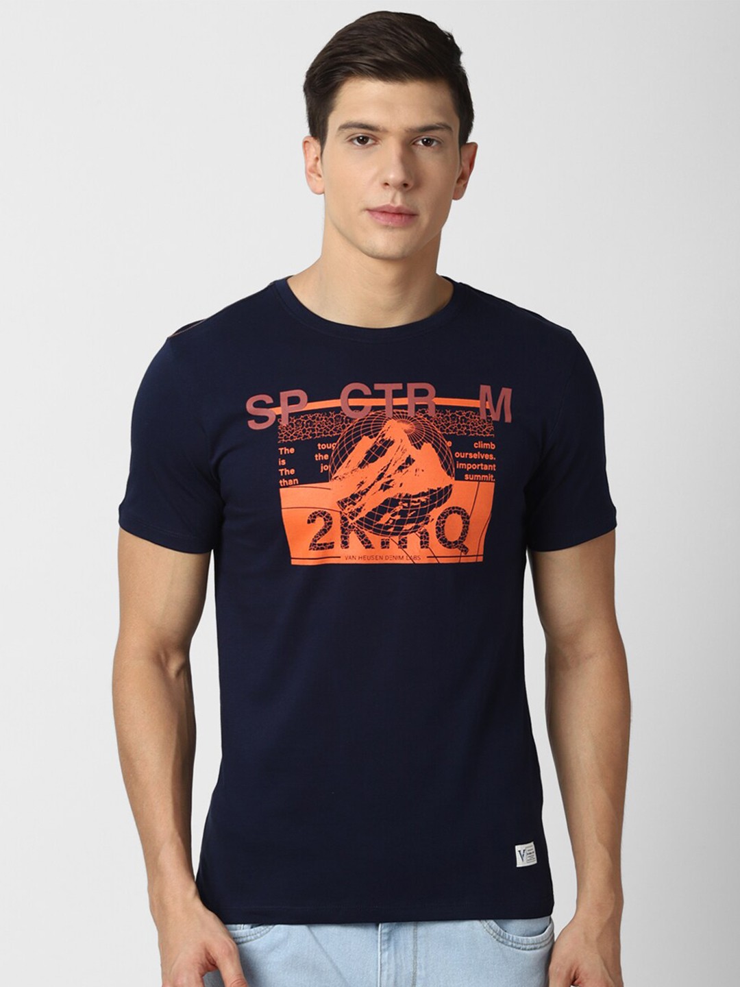 

VAN HEUSEN DENIM LABS Men Navy Blue Typography Printed T-shirt
