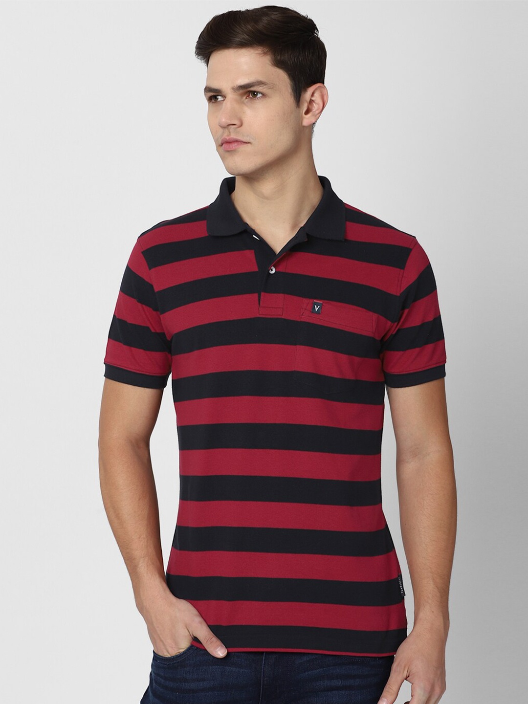 

Van Heusen Sport Men Maroon Striped Cotton Polo Collar T-shirt