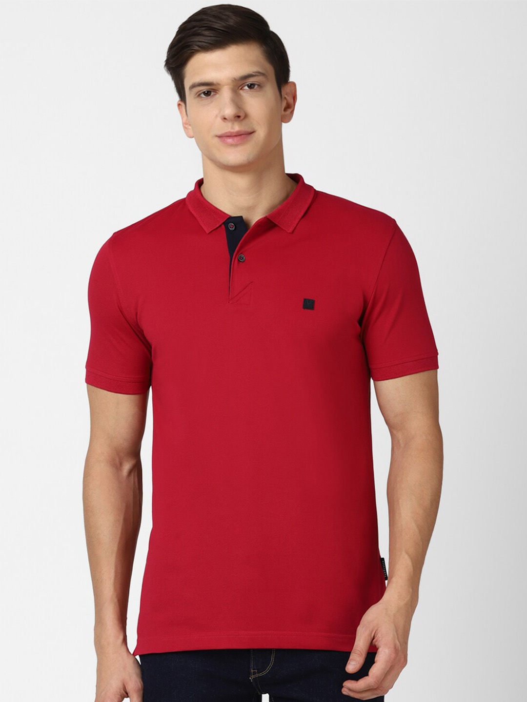 

Van Heusen Sport Men Red Solid Cotton Polo Collar T-shirt