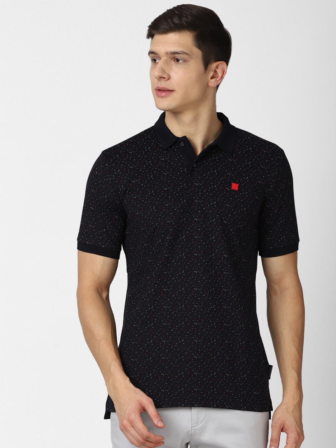 

Van Heusen Sport Men Black Printed Cotton Polo Collar T-shirt