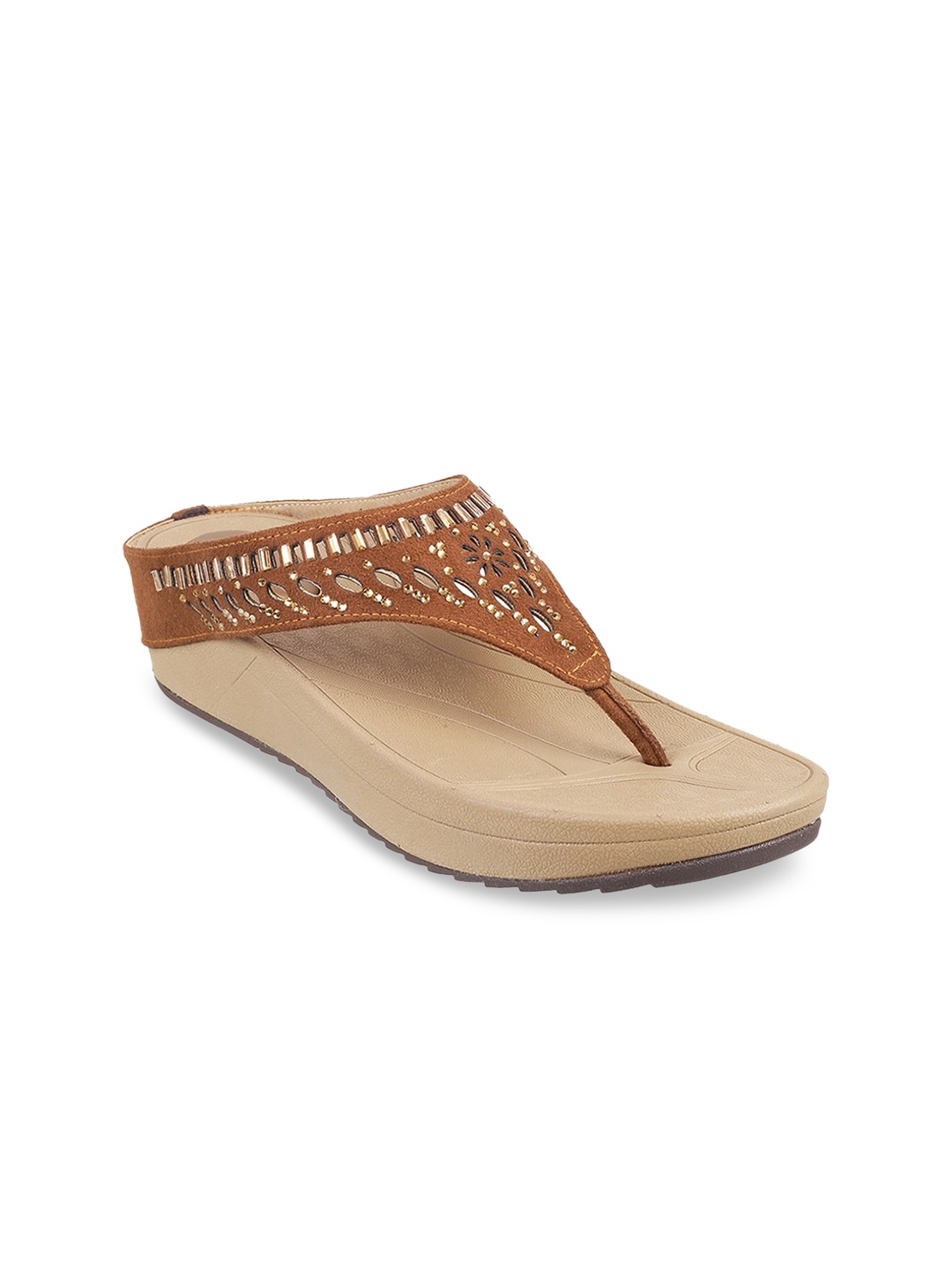 

Mochi Women Gold-Toned Embellished Open Toe Flats