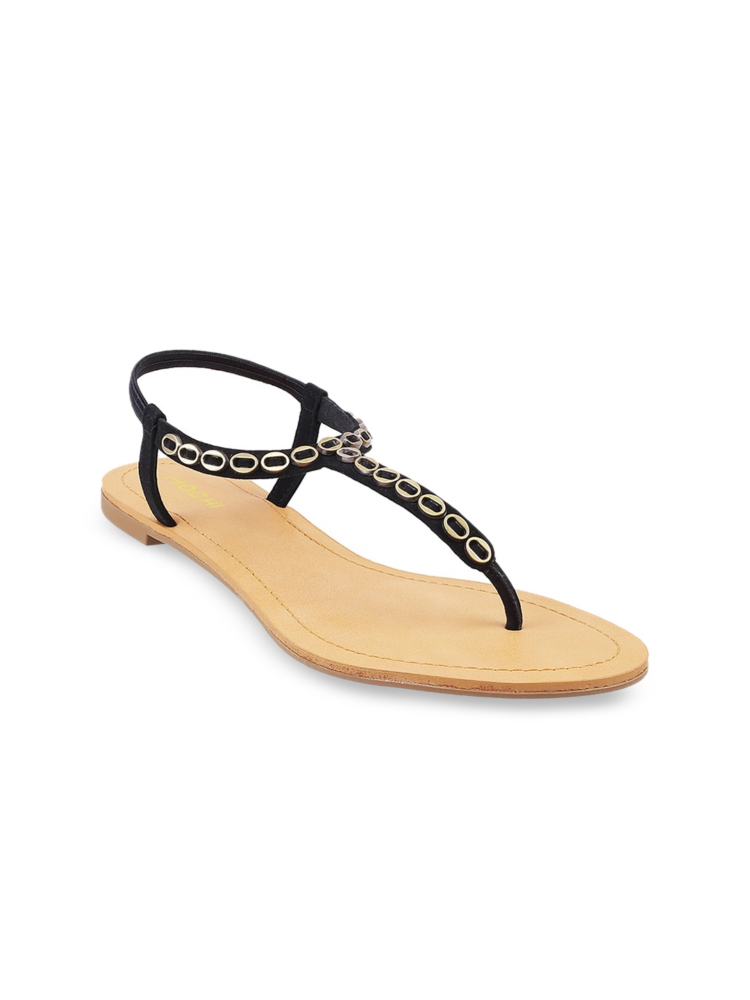 

Mochi Women Black Embellished T-Strap Flats