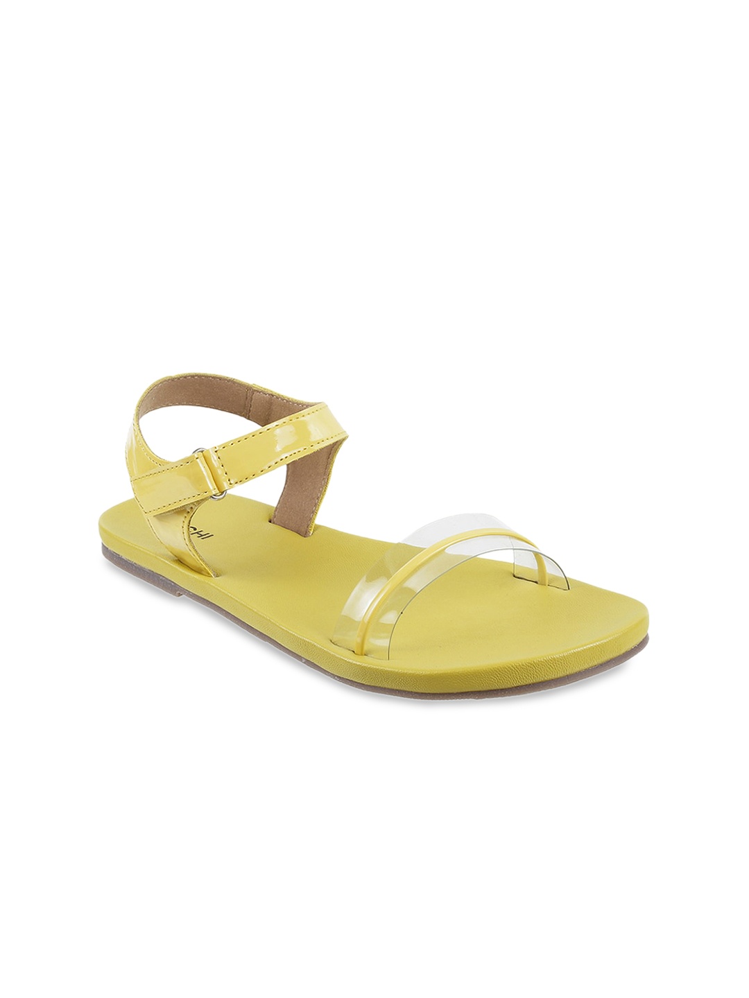 

Mochi Women Yellow Textured Open Toe Flats with Buckles