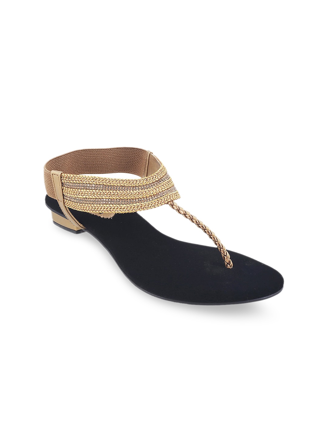 

Mochi Women Gold-Toned Embellished T-Strap Flats