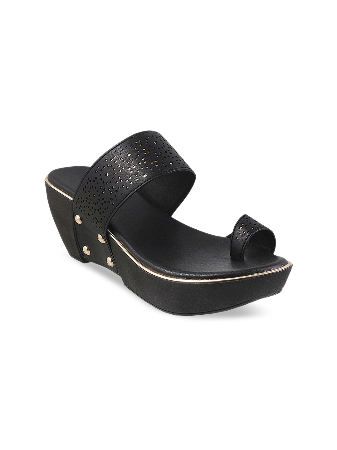 

Mochi Women Black Open Toe Flats with Laser Cuts