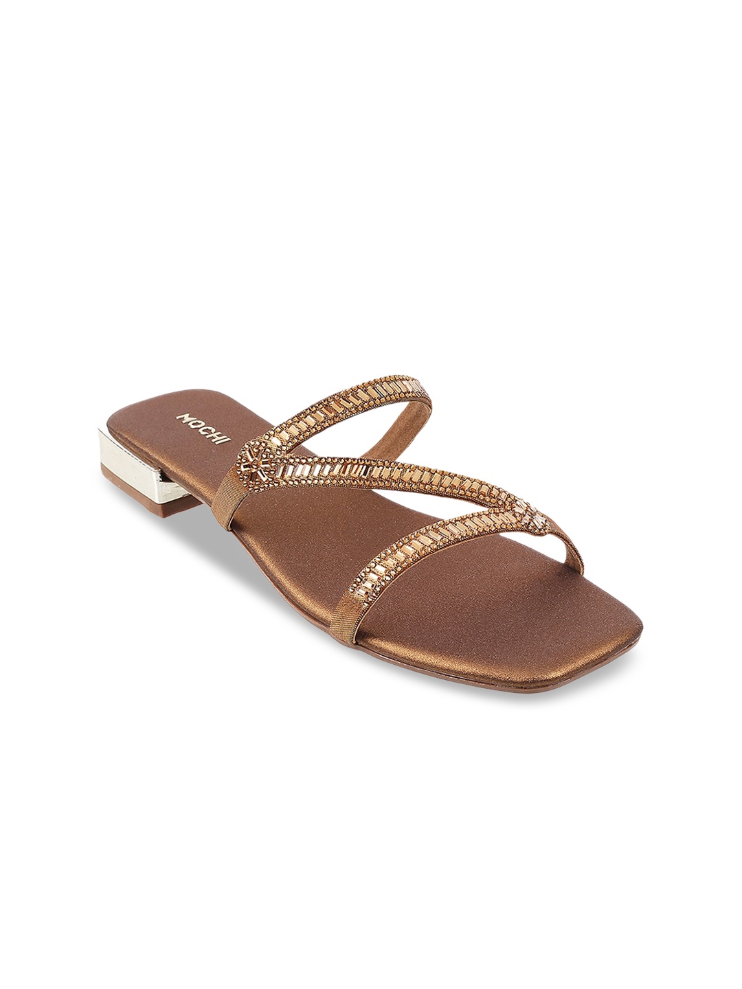 

Mochi Women Gold-Toned Embellished Open Toe Flats