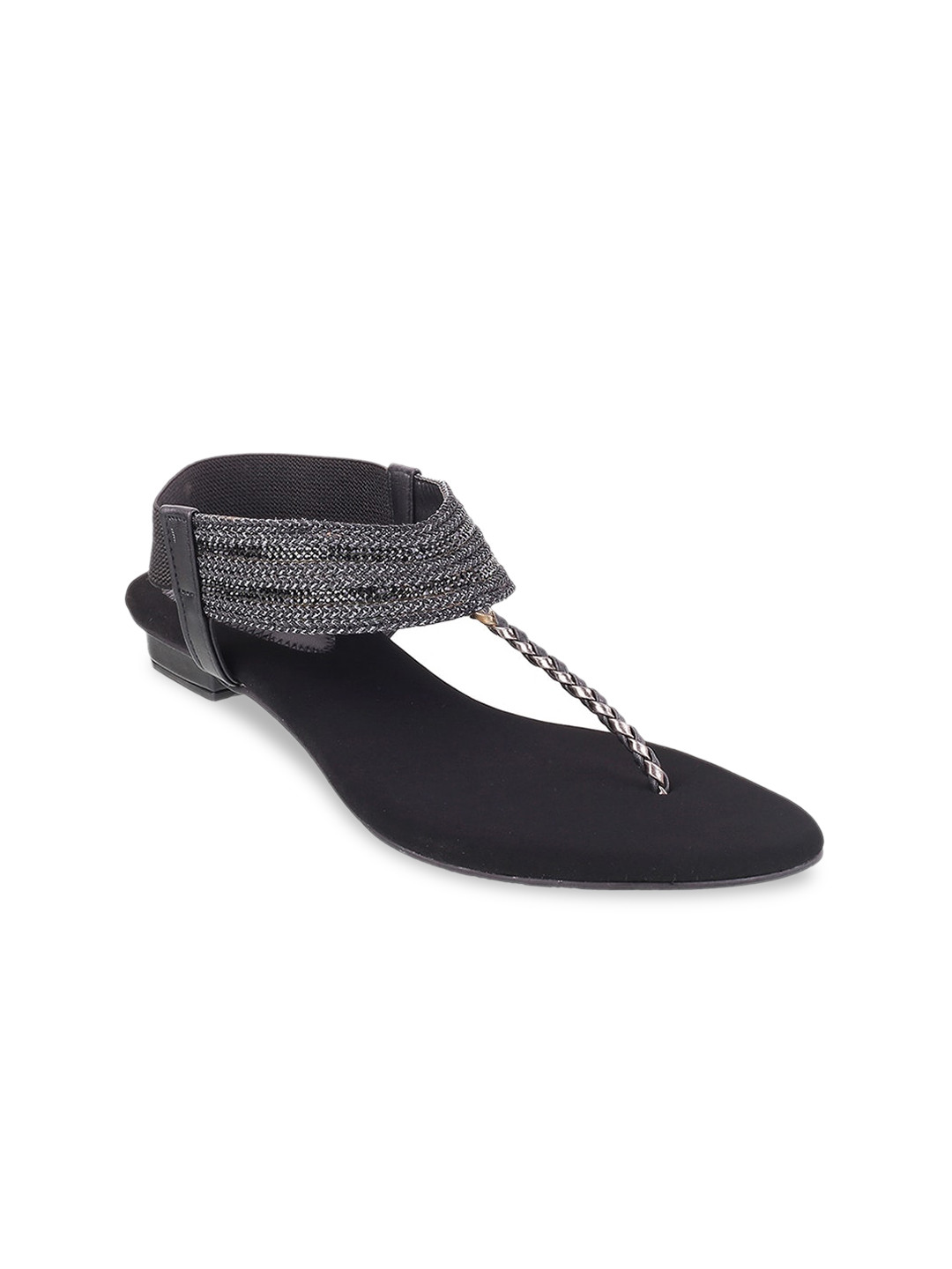 

Mochi Women Black Embellished T-Strap Flats