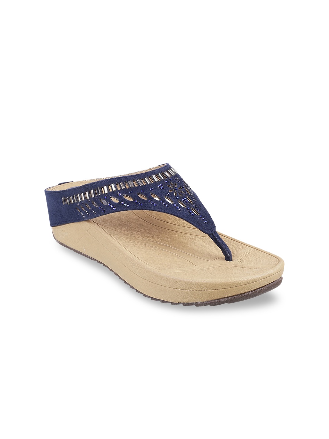 

Mochi Women Blue Laser Cuts Open Toe Flats