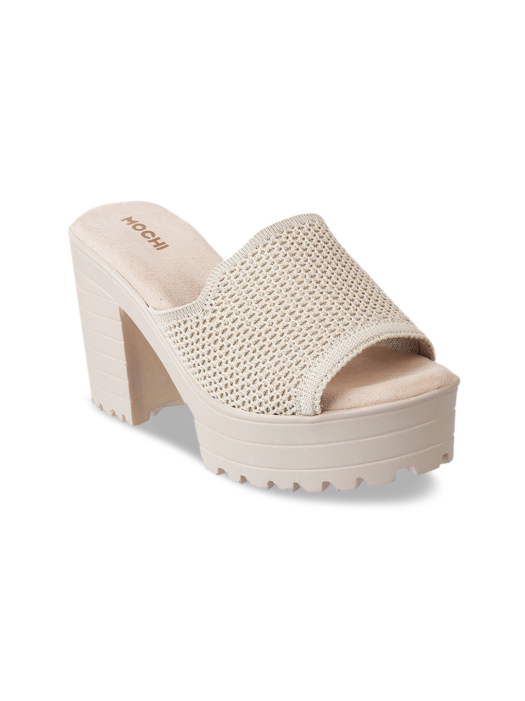 

Mochi Beige Block Peep Toes with Laser Cuts