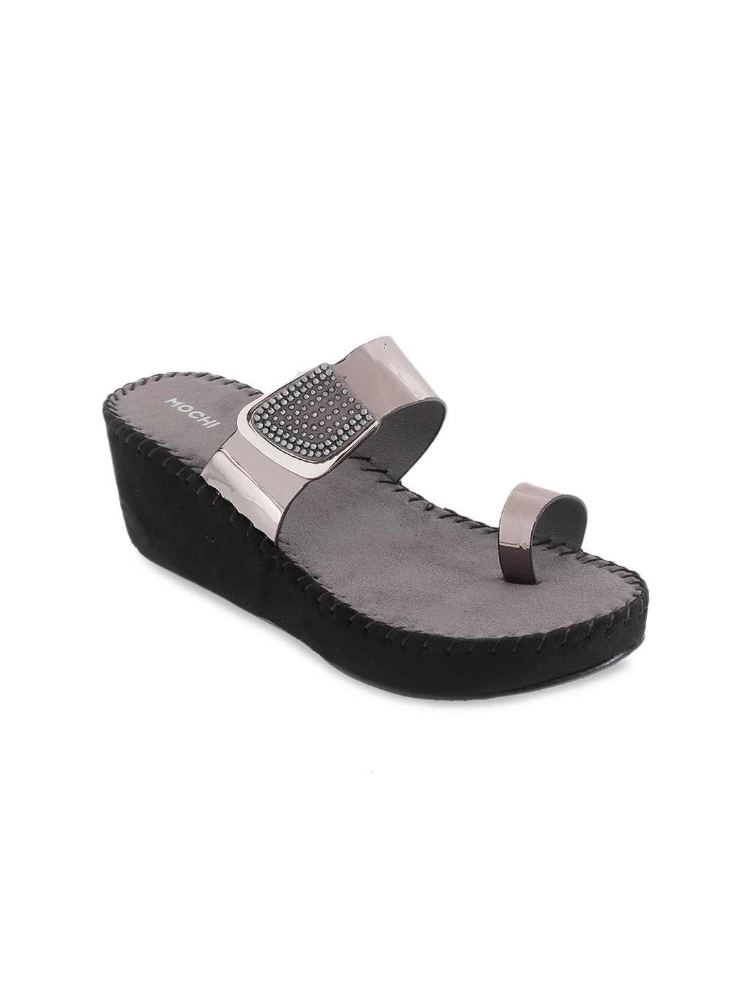 

Mochi Women Grey Embellished One Toe Flats