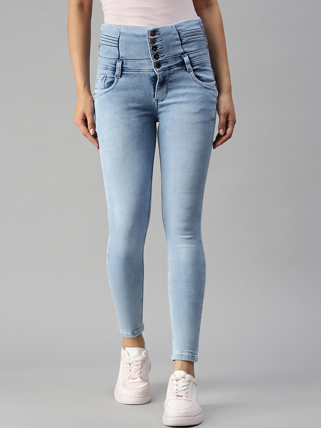 

SHOWOFF Women Blue Slim Fit High-Rise Stretchable Crop Denim Jeans