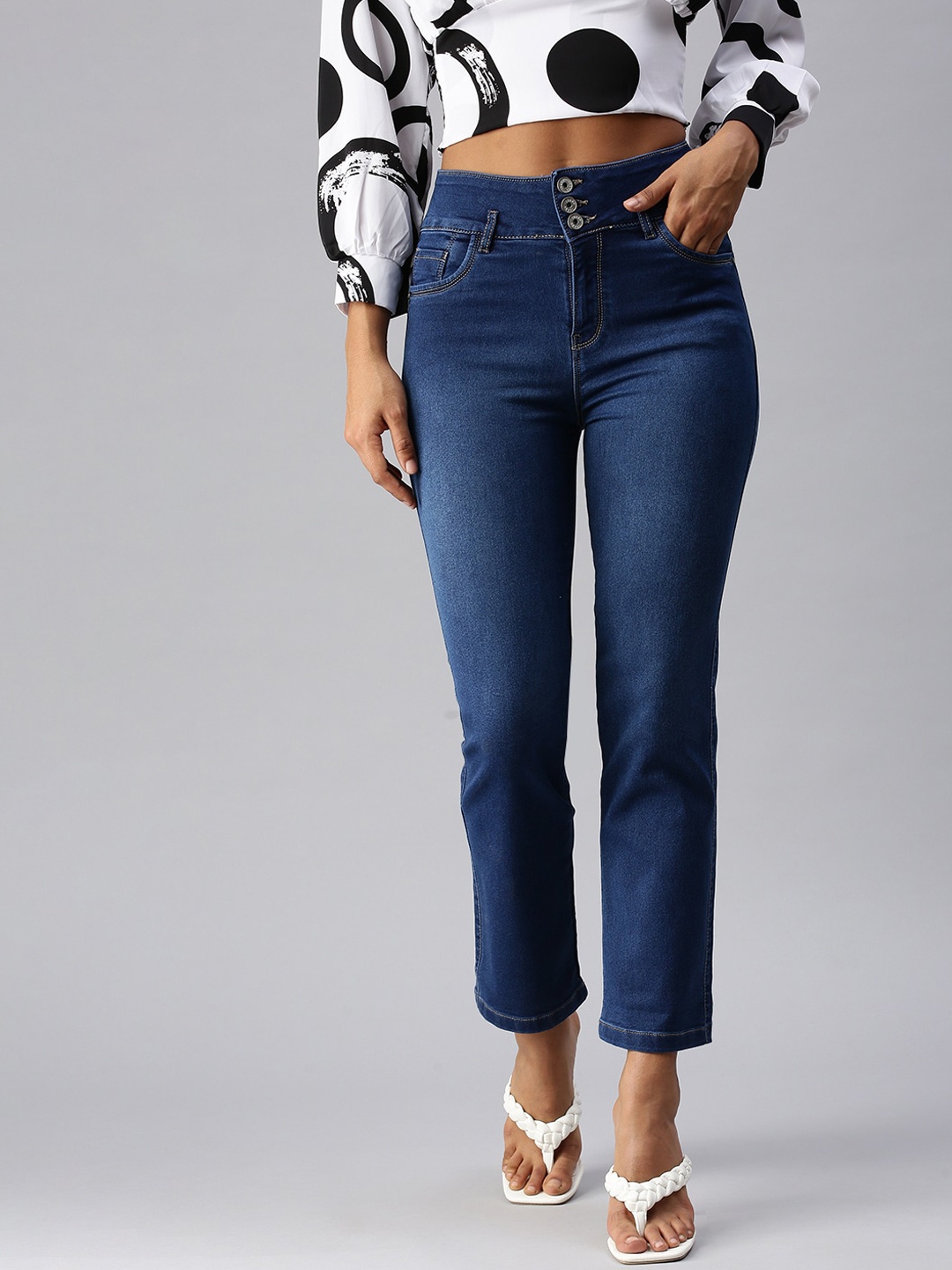 

SHOWOFF Women Blue Straight Fit High-Rise Light Fade Stretchable Jeans