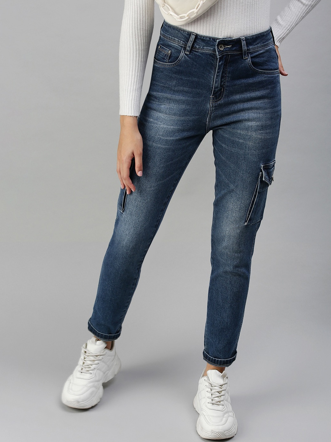 

SHOWOFF Women Blue Relaxed Fit High-Rise Heavy Fade Stretchable Jeans