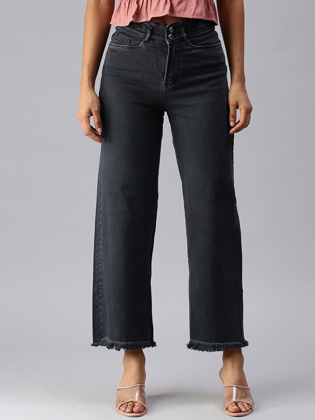 

SHOWOFF Women Grey Wide Leg High-Rise Stretchable Jeans