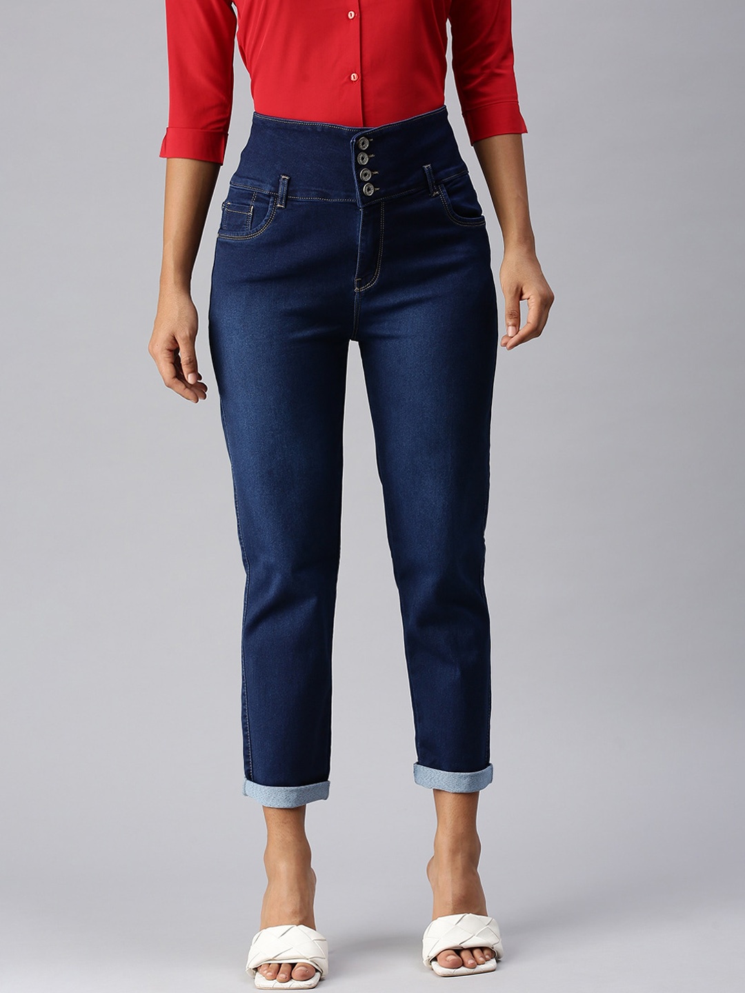 

SHOWOFF Women Blue Straight Fit High-Rise Stretchable Jeans