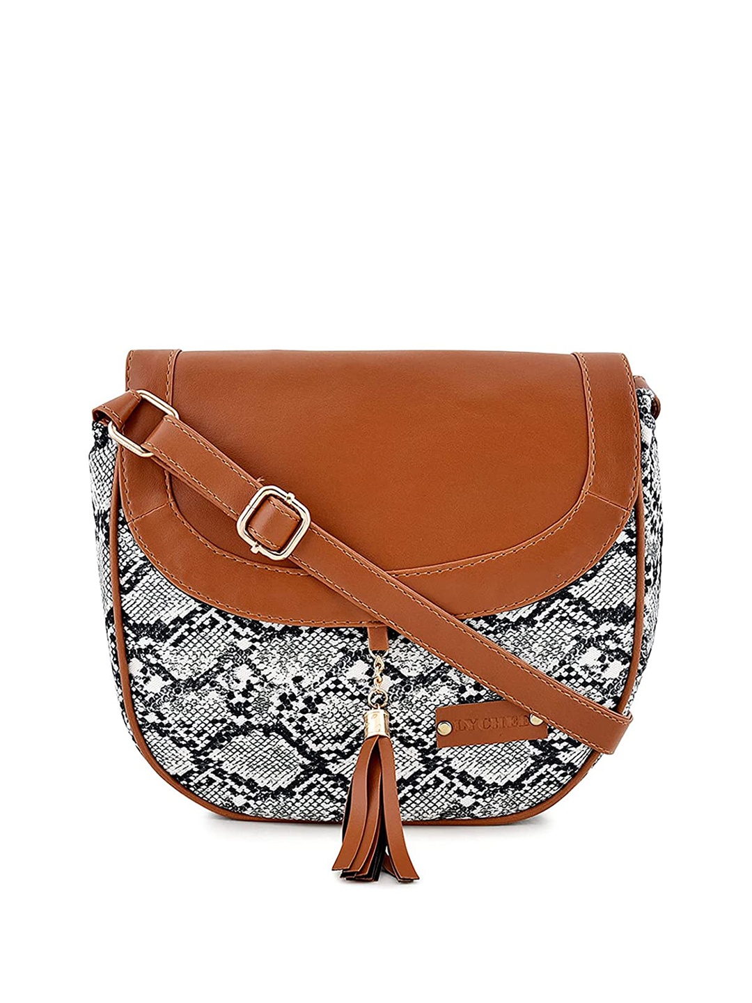 

Lychee bags White Animal Printed Structured Sling Bag with Tasselled