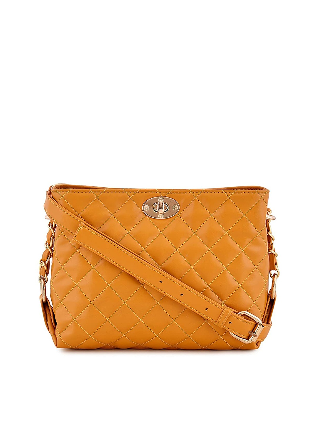 

Lychee bags Mustard PU Structured Sling Bag