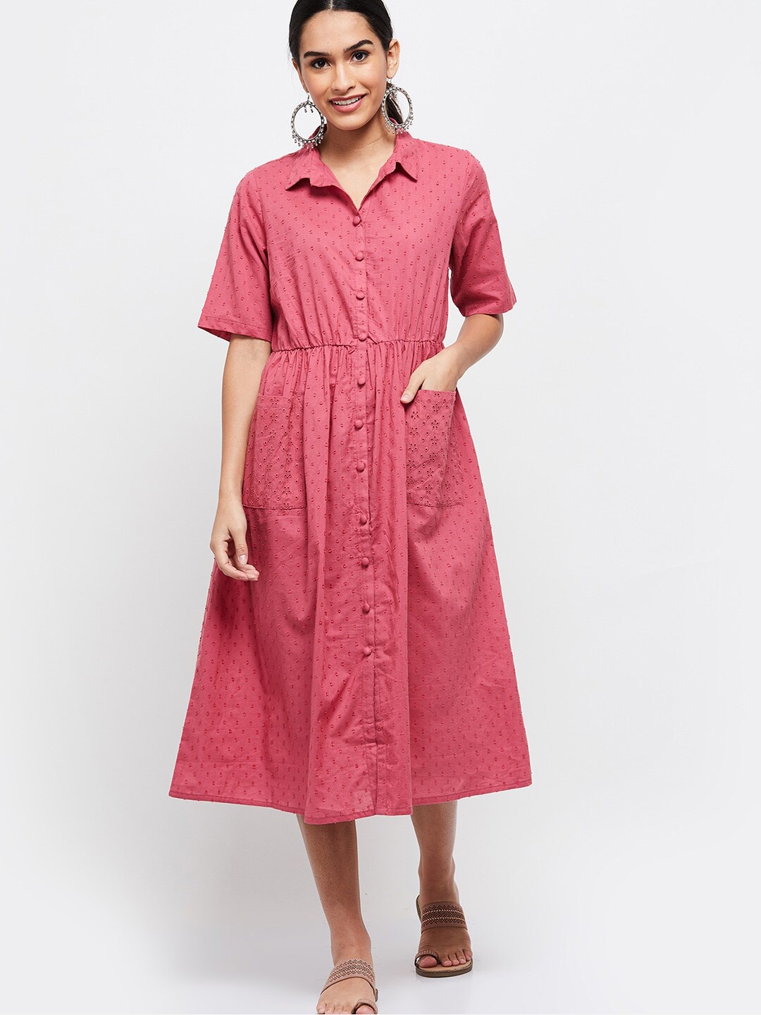

max Red Embroidered Shirt Midi Dress