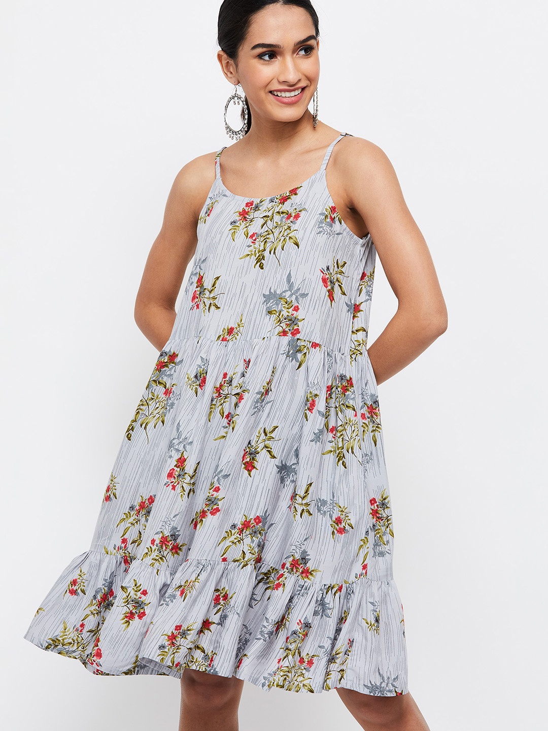 

max Grey Floral A-Line Dress