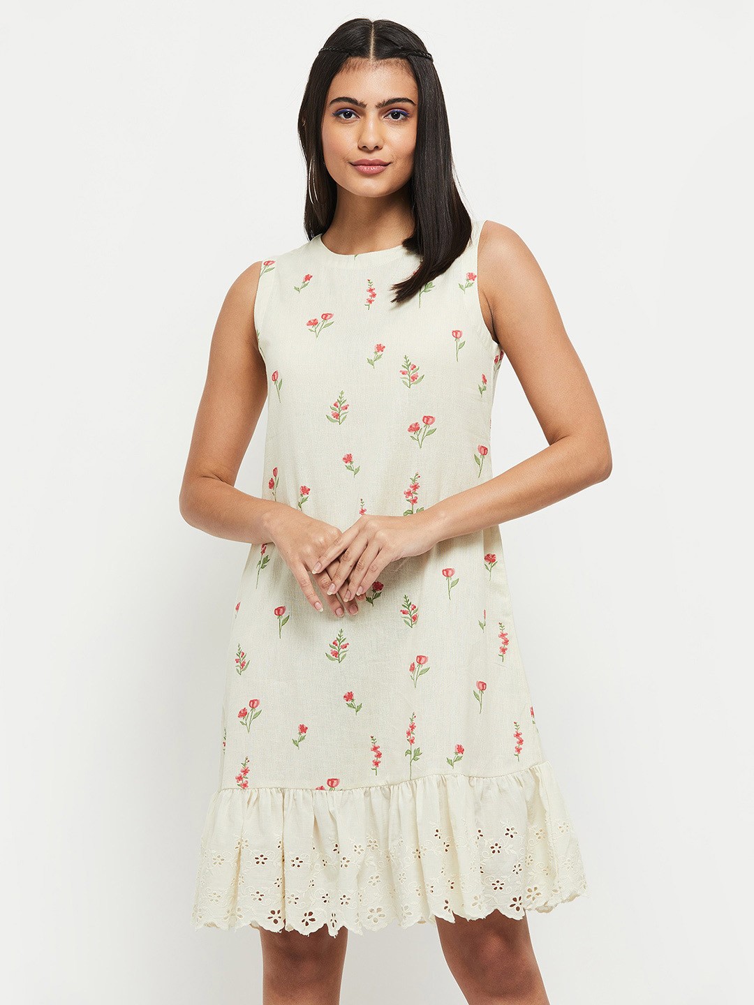 

max Nude-Coloured Floral A-Line Dress