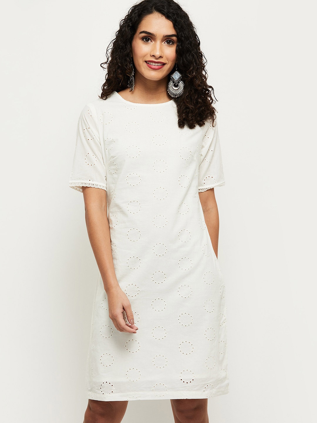 

max White Self Design Sheath Dress