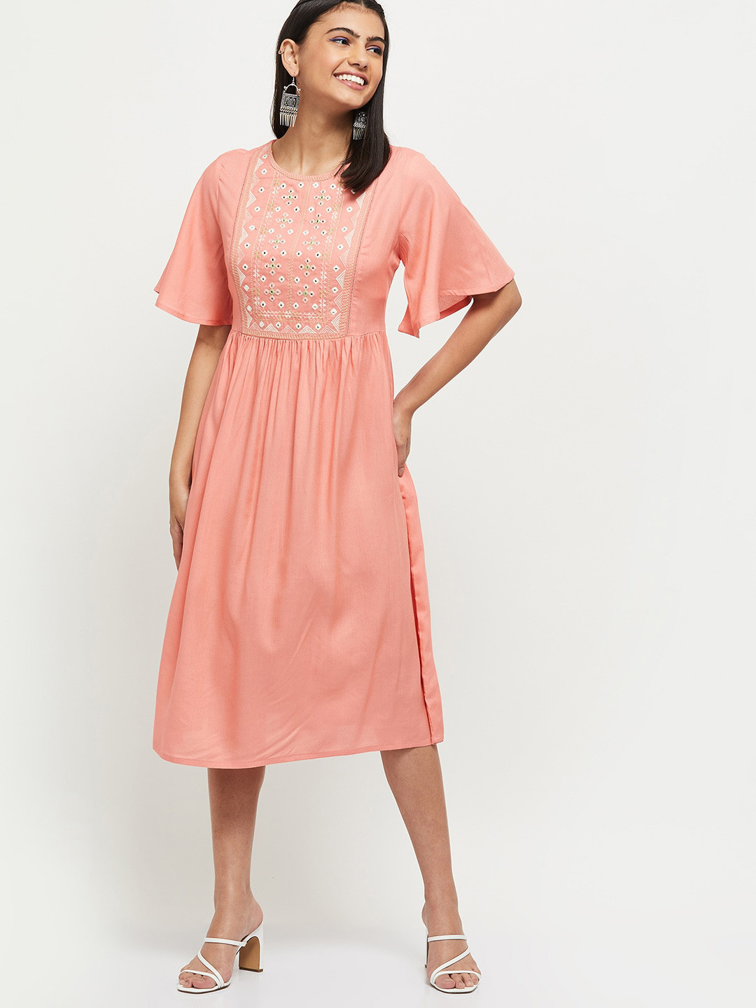 

max Women Peach-Coloured A-Line Midi Dress