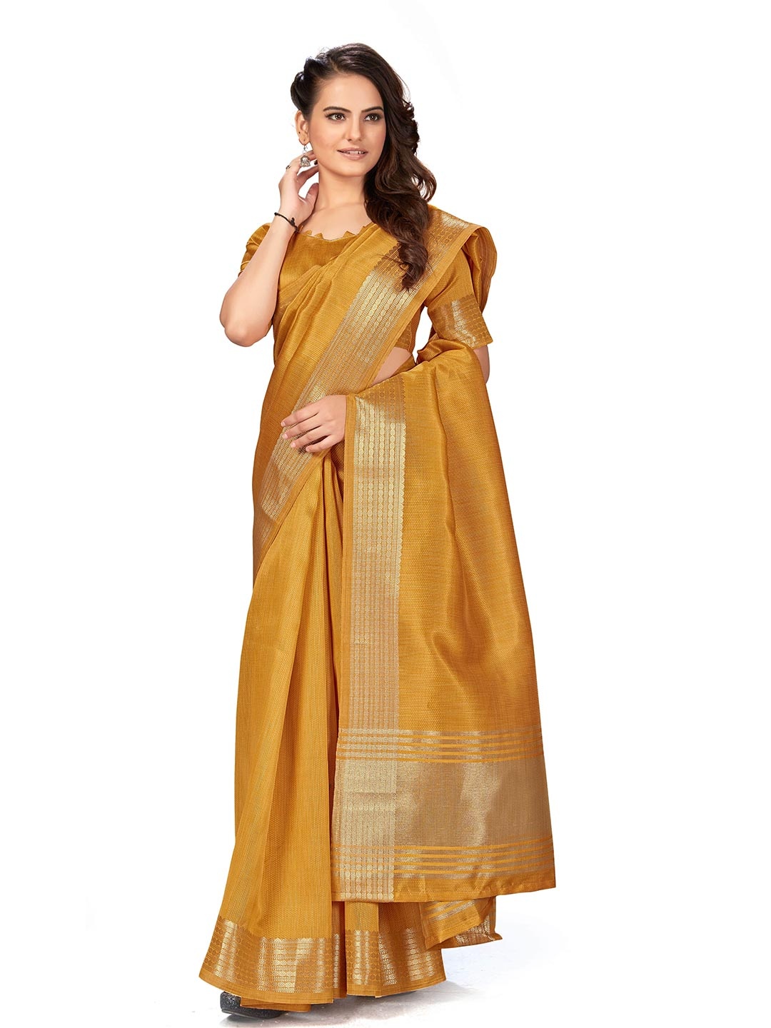 

MANOHARI Mustard & Gold-Toned Silk Blend Saree