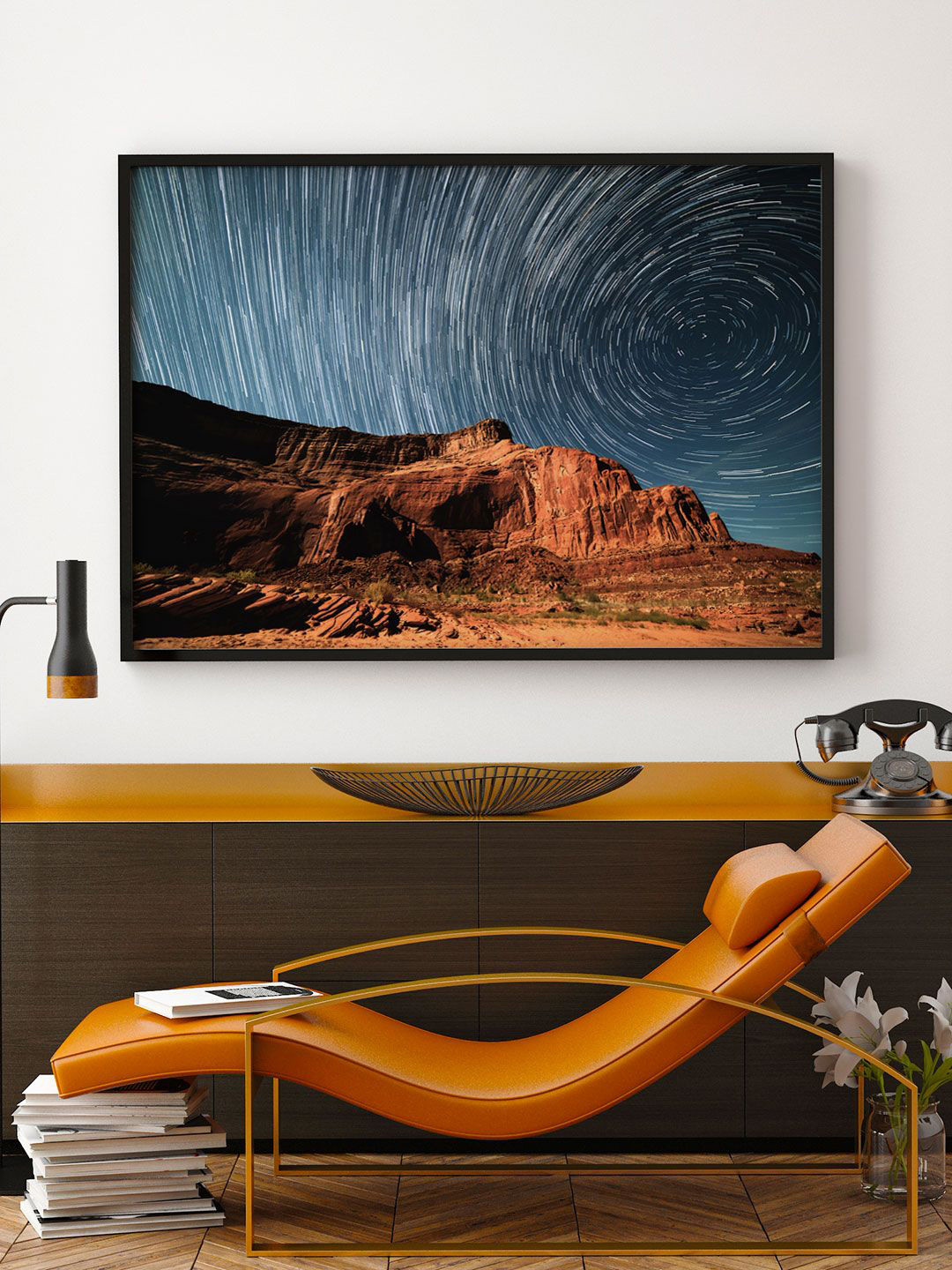 

ARTSPACE Brown Swirling Stars Printed Canvas Wall Painting With Frame