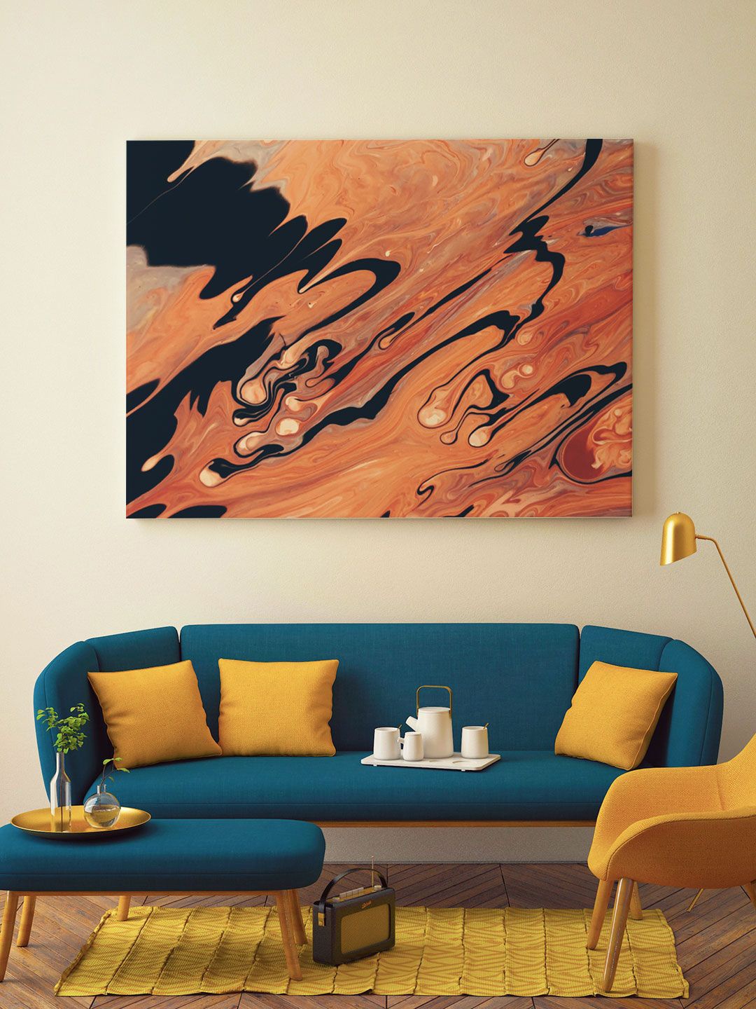 

ARTSPACE Blue & Yellow Abstract Canvas Wall Painting With Frame