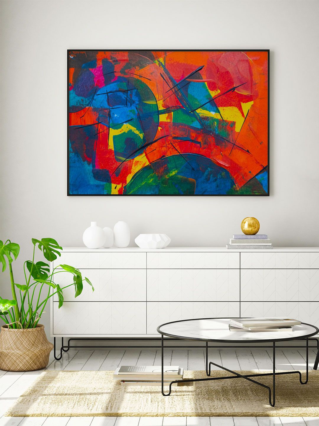 

ARTSPACE Multicolored Abstract Painting with Vibrant Colors Framed Wall Painting, Multi