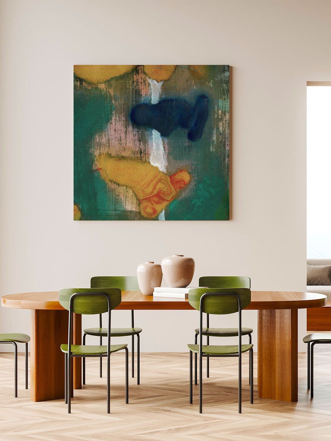 

ARTSPACE Green Abstract Canvas Wall Painting With Frame