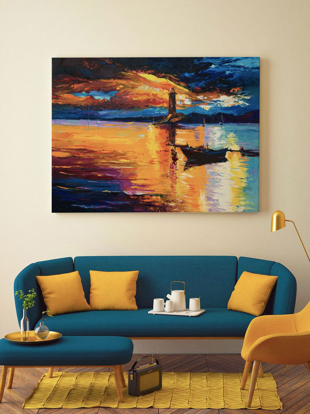 

ARTSPACE Blue & Yellow Lighthouse Framed Wall Painting
