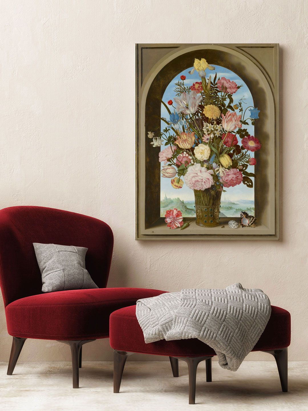 

ARTSPACE Multicoloured Vase of Flowers in a Window Printed Wall Art, Multi