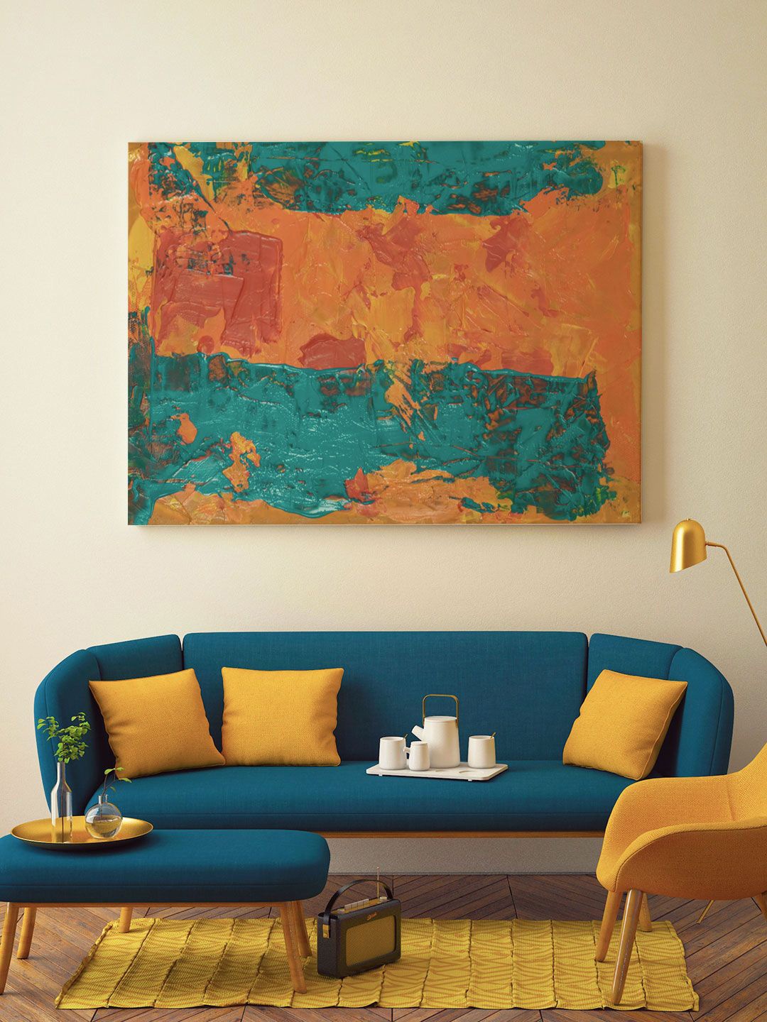 

ARTSPACE Blue & Orange Fire in Blue Abstract Canvas Wall Art