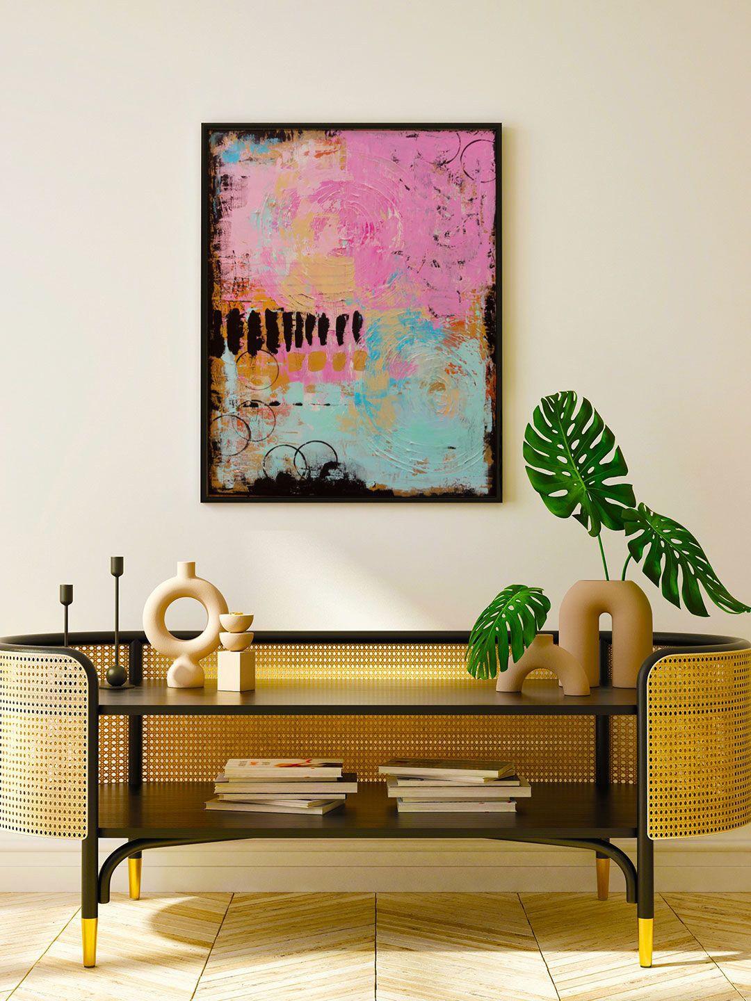 

ARTSPACE Pink & Blue Abstract Blueprint Wall Painting