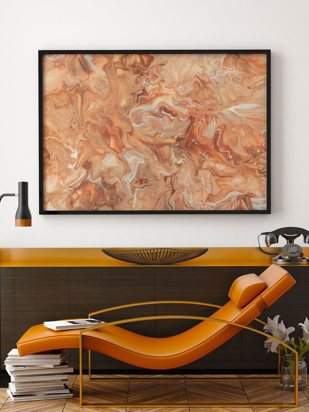 

ARTSPACE Peach Abstract Canvas Wall Painting With Frame