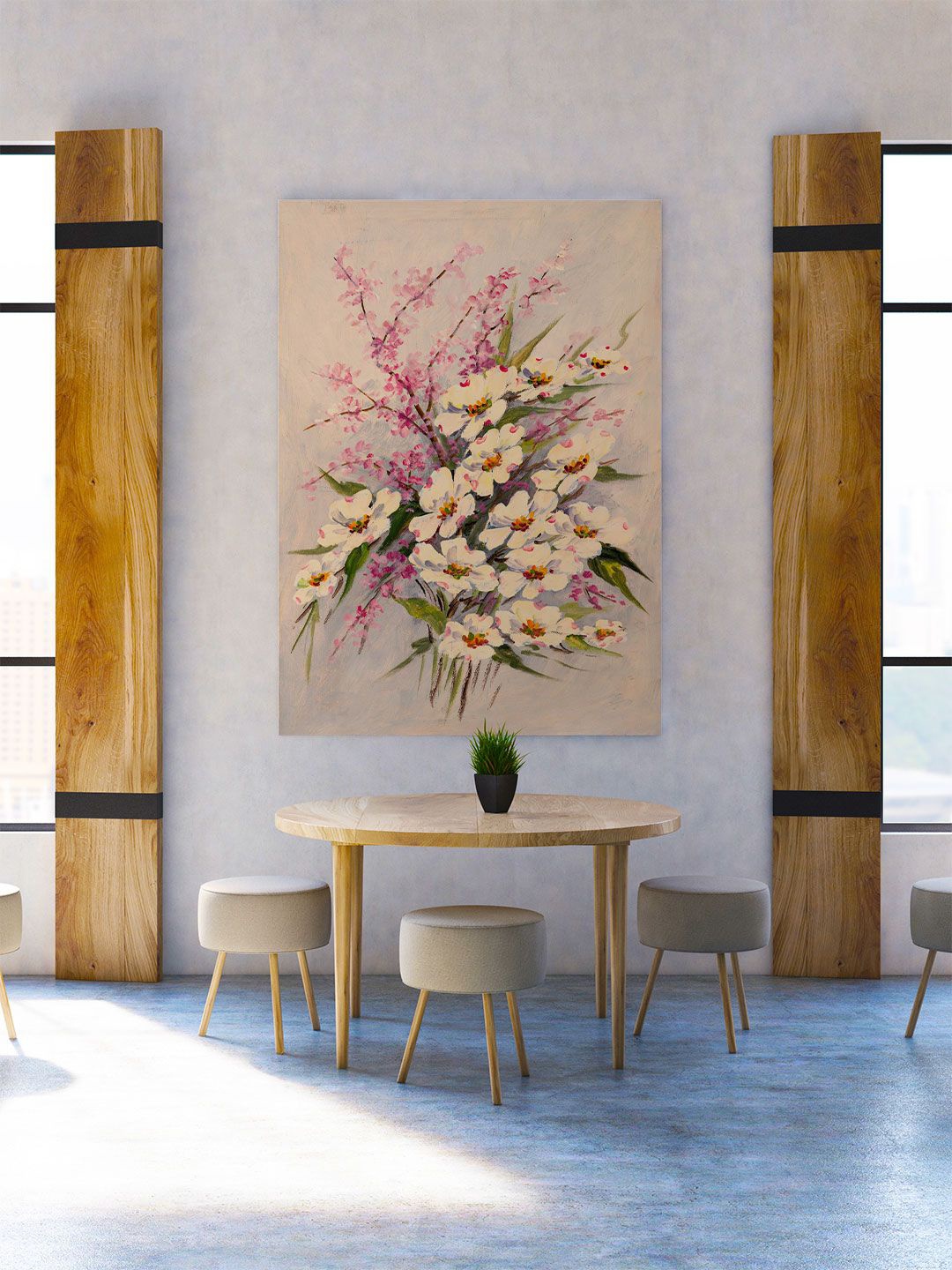 

ARTSPACE Pink Floral Canvas Wall Painting With Frame