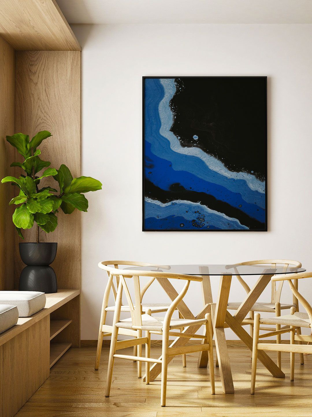

ARTSPACE Blue & Black Cheerful Fluid Art Framed Wall Art