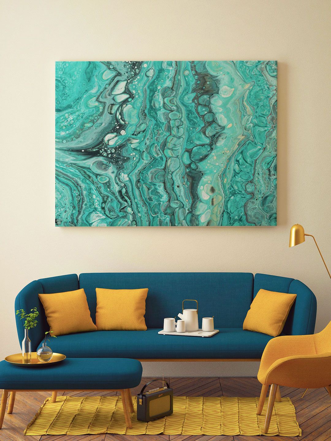

ARTSPACE Turqouise Blue & Black Abstract Painting Wall Art, Turquoise blue