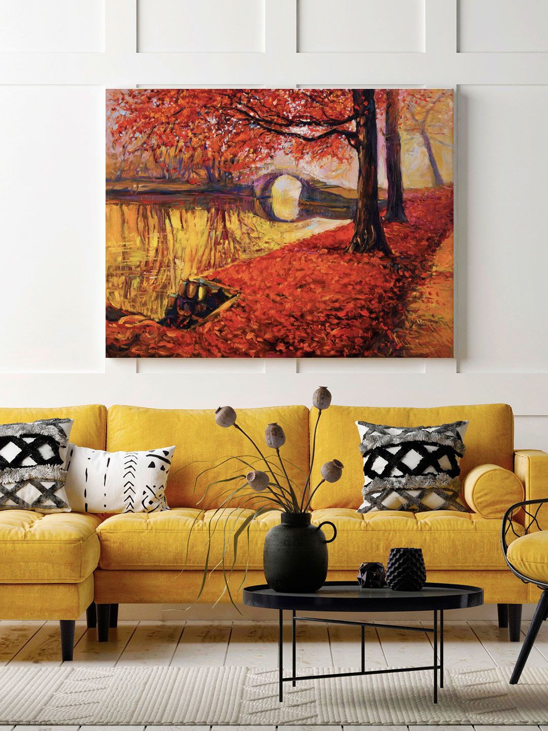 

ARTSPACE Red & Yellow Autumn Landscape Painting Wall Art