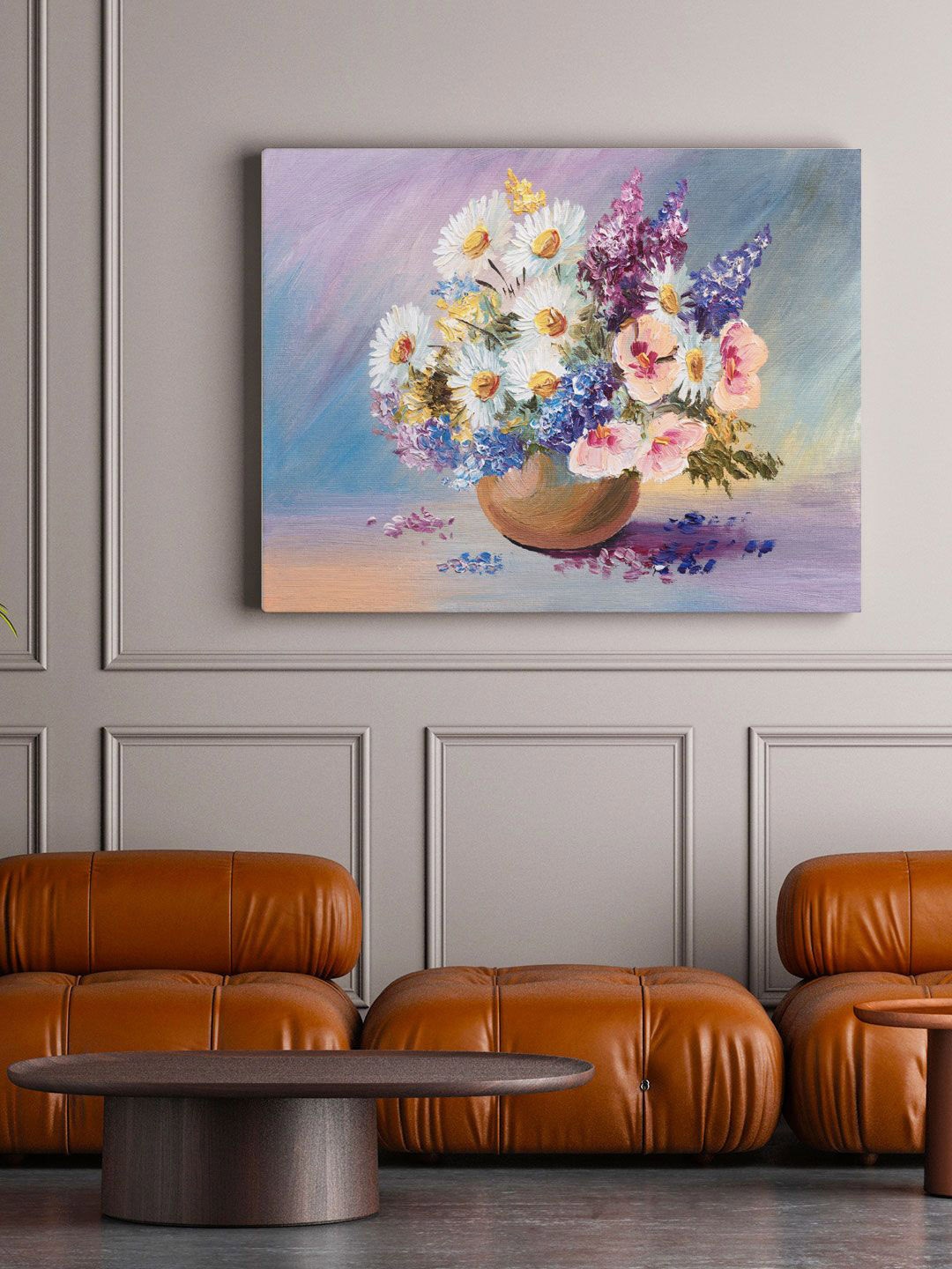 

ARTSPACE Blue & Purple Abstract Summer Flowers Wall Painting